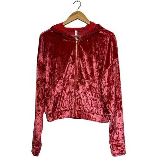 Fabletics Crushed Velour Zip Up Hoodie strawberry red large new - Picture 4 of 15